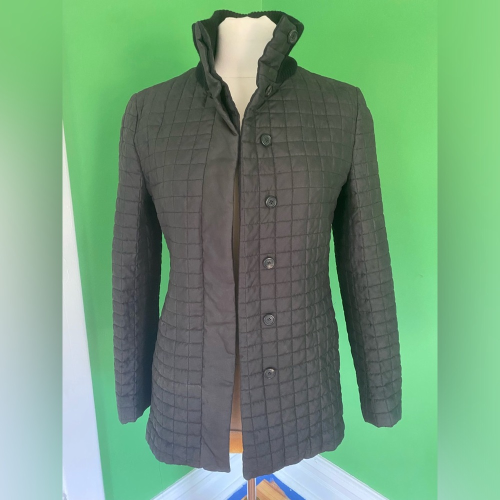 AKRIS silk quilted black long jacket 6